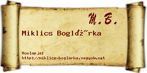 Miklics Boglárka névjegykártya